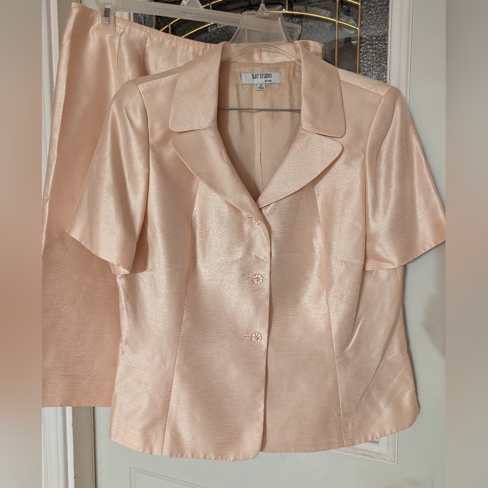 Suit Studio Rose Gold Metallic Skirt Suit Set Size 16